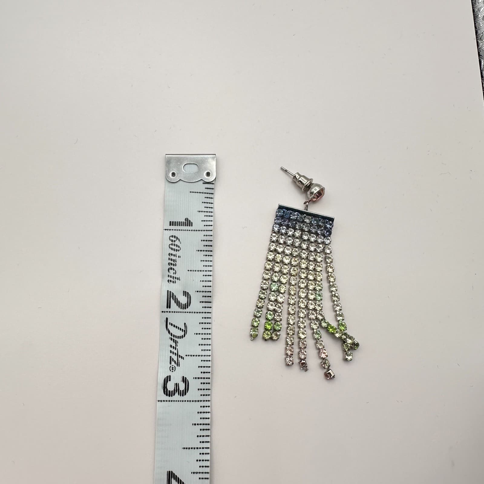 Vintage 90s Rhinestone Tennis Tassel Earrings Women's Classic Fashion Jewelry - Thumbnail 6
