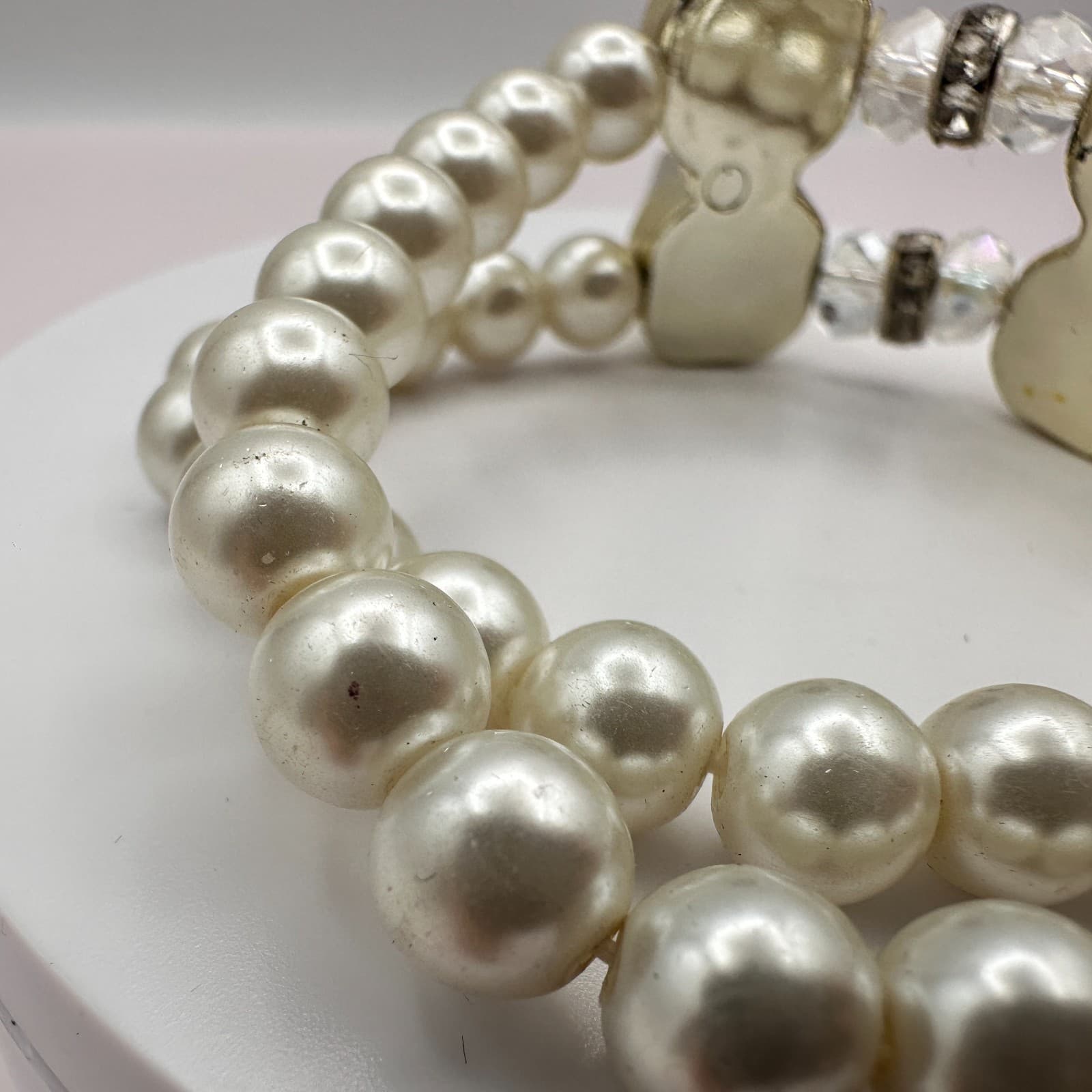 Vintage Y2K Spike Gold Tone Faux Pearl Rhinestone Stretch Bracelet Jewelry Boho - Thumbnail 5