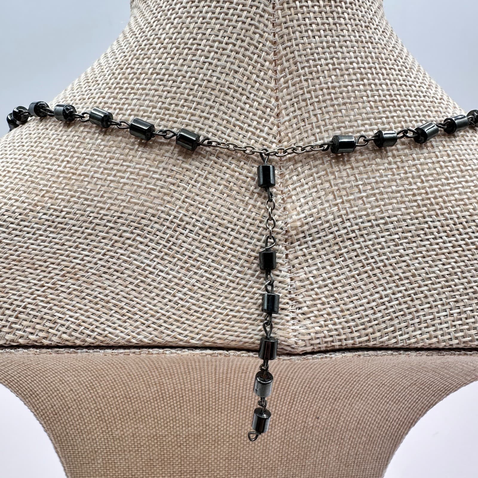 Vintage Y2K Silver Tone Gunmetal Hematite Glass Beaded Necklace Women's Jewelry - Thumbnail 7
