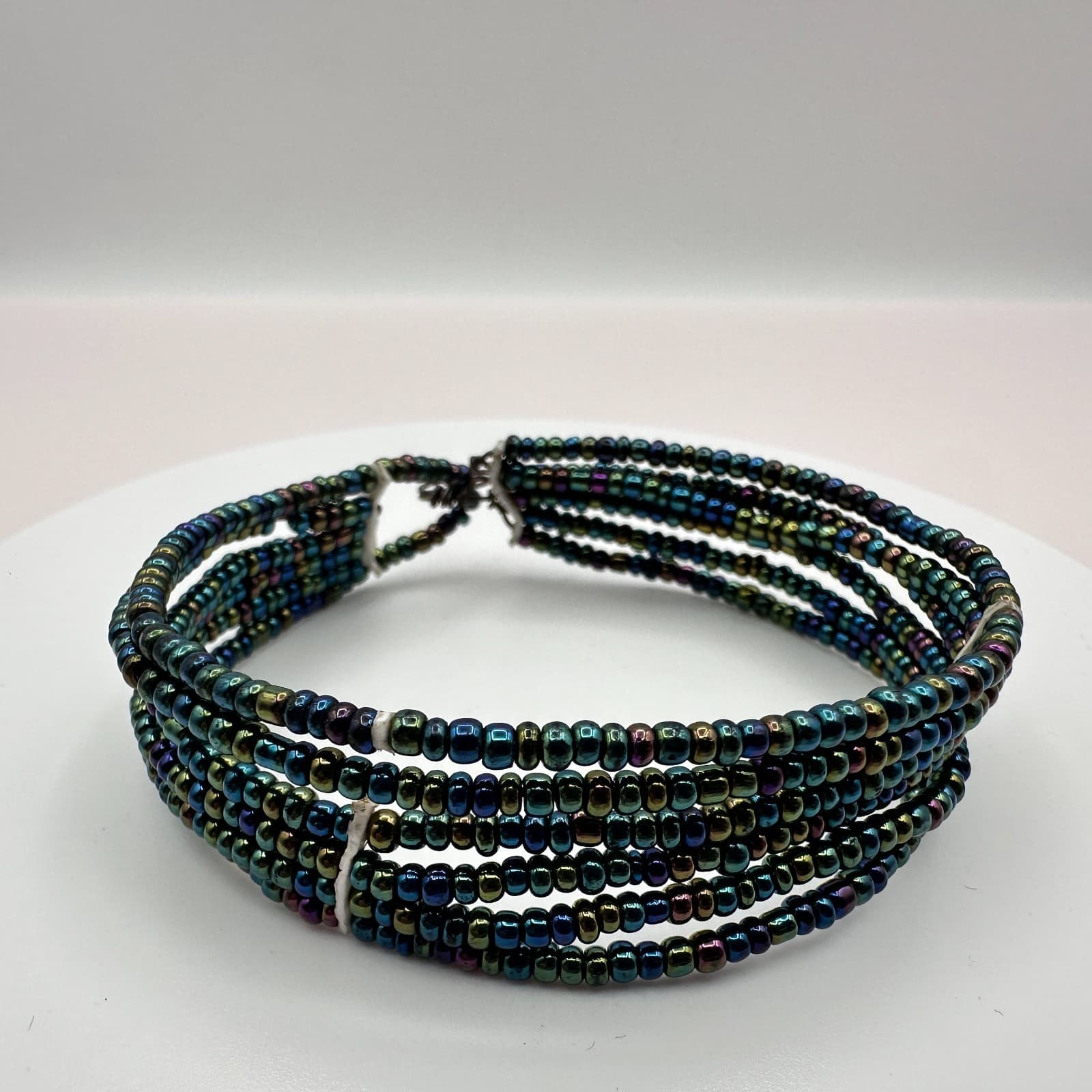 Vintage Y2K Iridescent Seed Beaded Multi-Strand Wrap Bracelet Boho Jewelry 90s - Thumbnail 2
