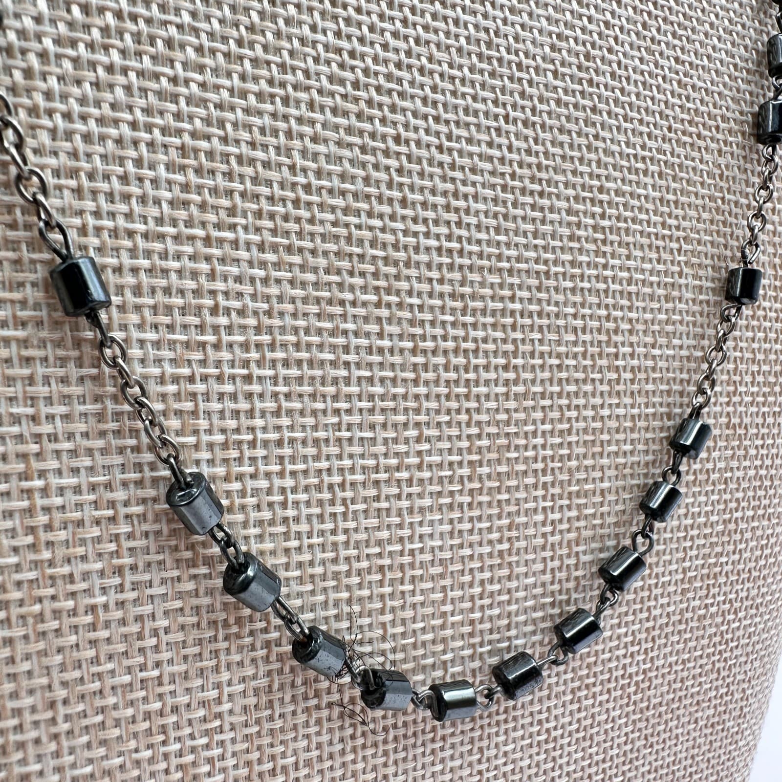 Vintage Y2K Silver Tone Gunmetal Hematite Glass Beaded Necklace Women's Jewelry - Thumbnail 3