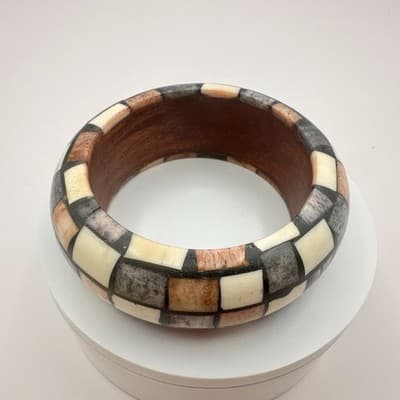 Vintage 90s Checkered Bangle Bracelet Boho Women's Classic Fashion Jewelry - Thumbnail 2