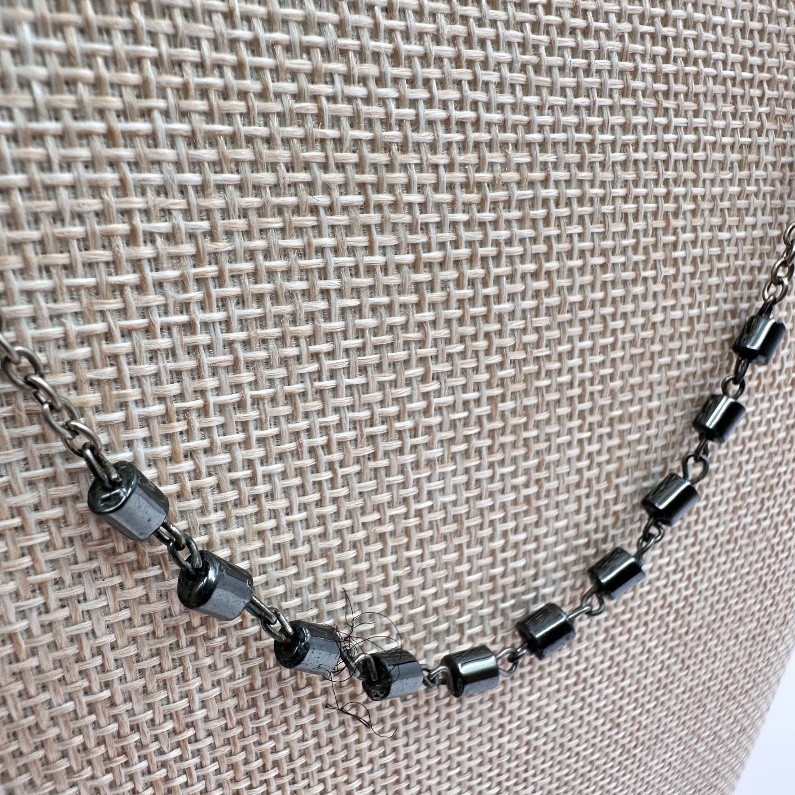 Vintage Y2K Silver Tone Gunmetal Hematite Glass Beaded Necklace Women's Jewelry - Thumbnail 4
