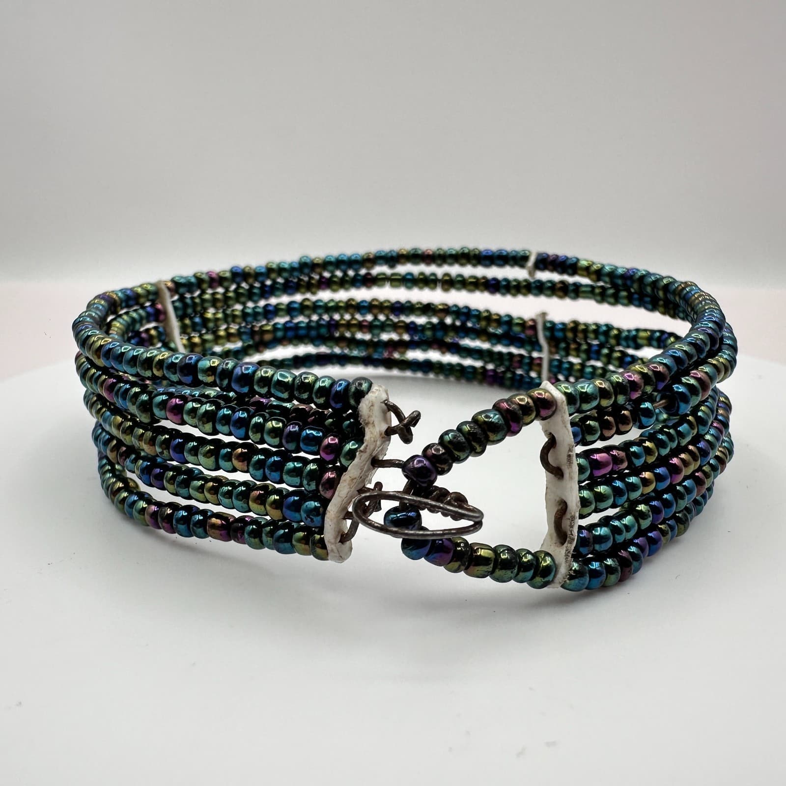 Vintage Y2K Iridescent Seed Beaded Multi-Strand Wrap Bracelet Boho Jewelry 90s - Thumbnail 5