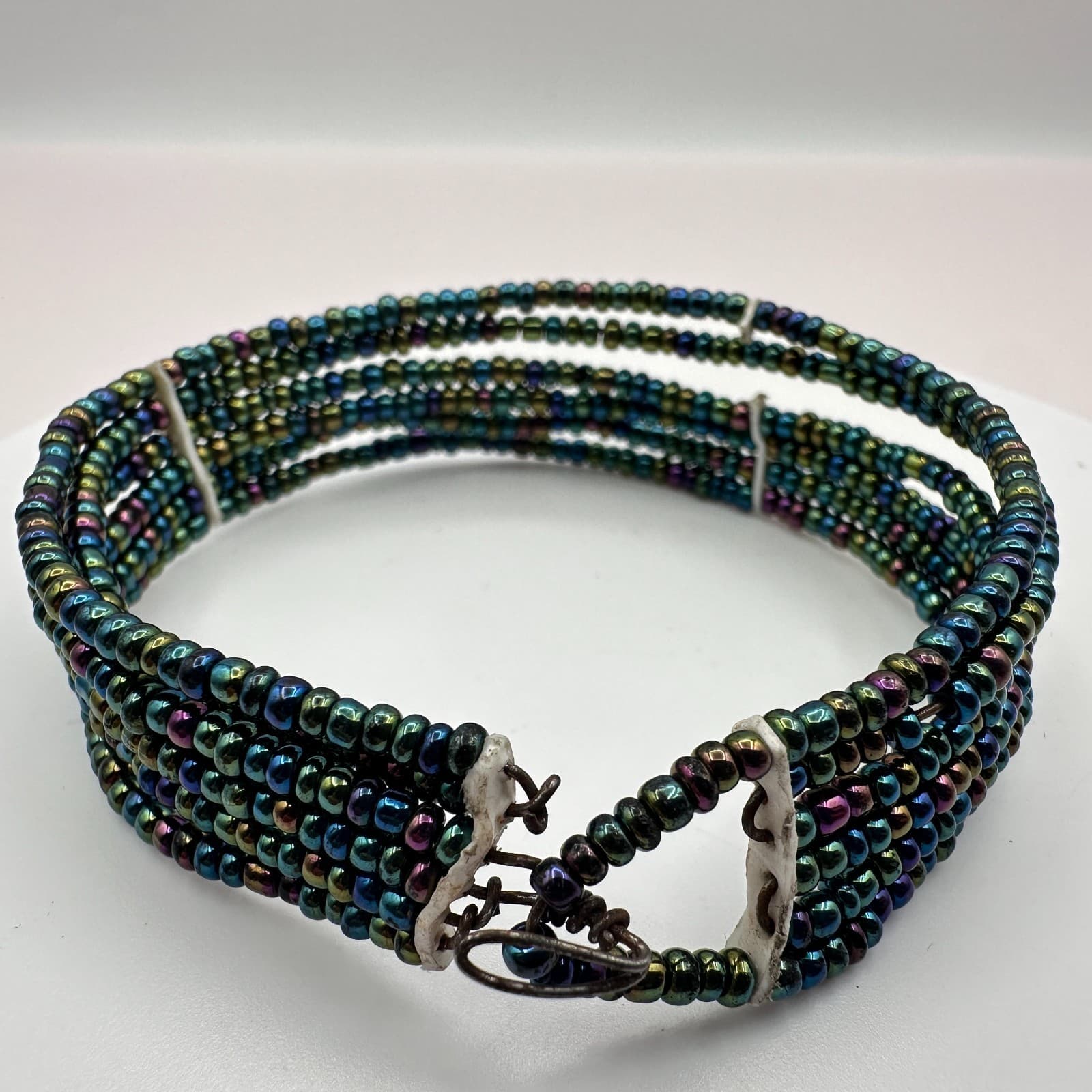 Vintage Y2K Iridescent Seed Beaded Multi-Strand Wrap Bracelet Boho Jewelry 90s - Thumbnail 6