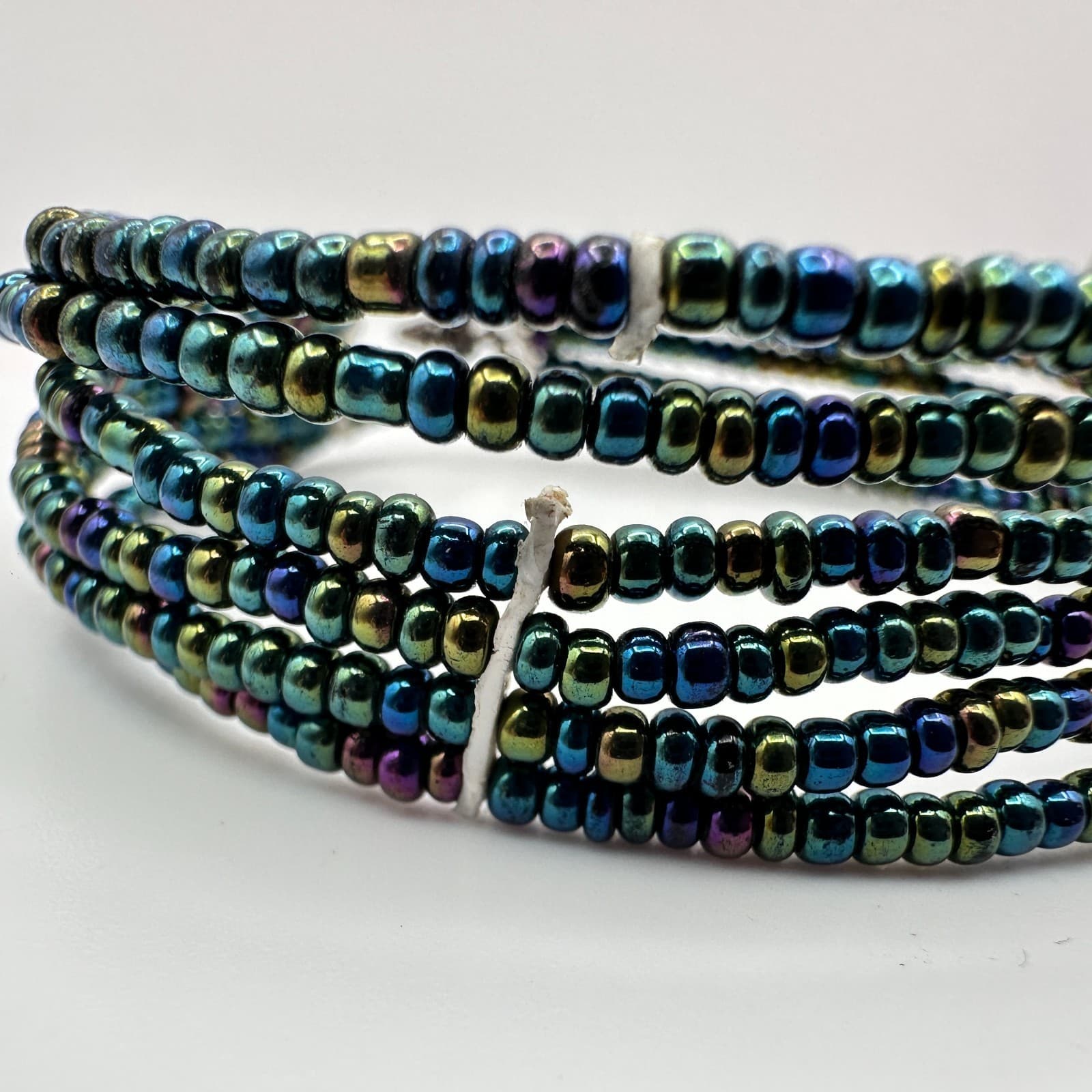 Vintage Y2K Iridescent Seed Beaded Multi-Strand Wrap Bracelet Boho Jewelry 90s - Thumbnail 3