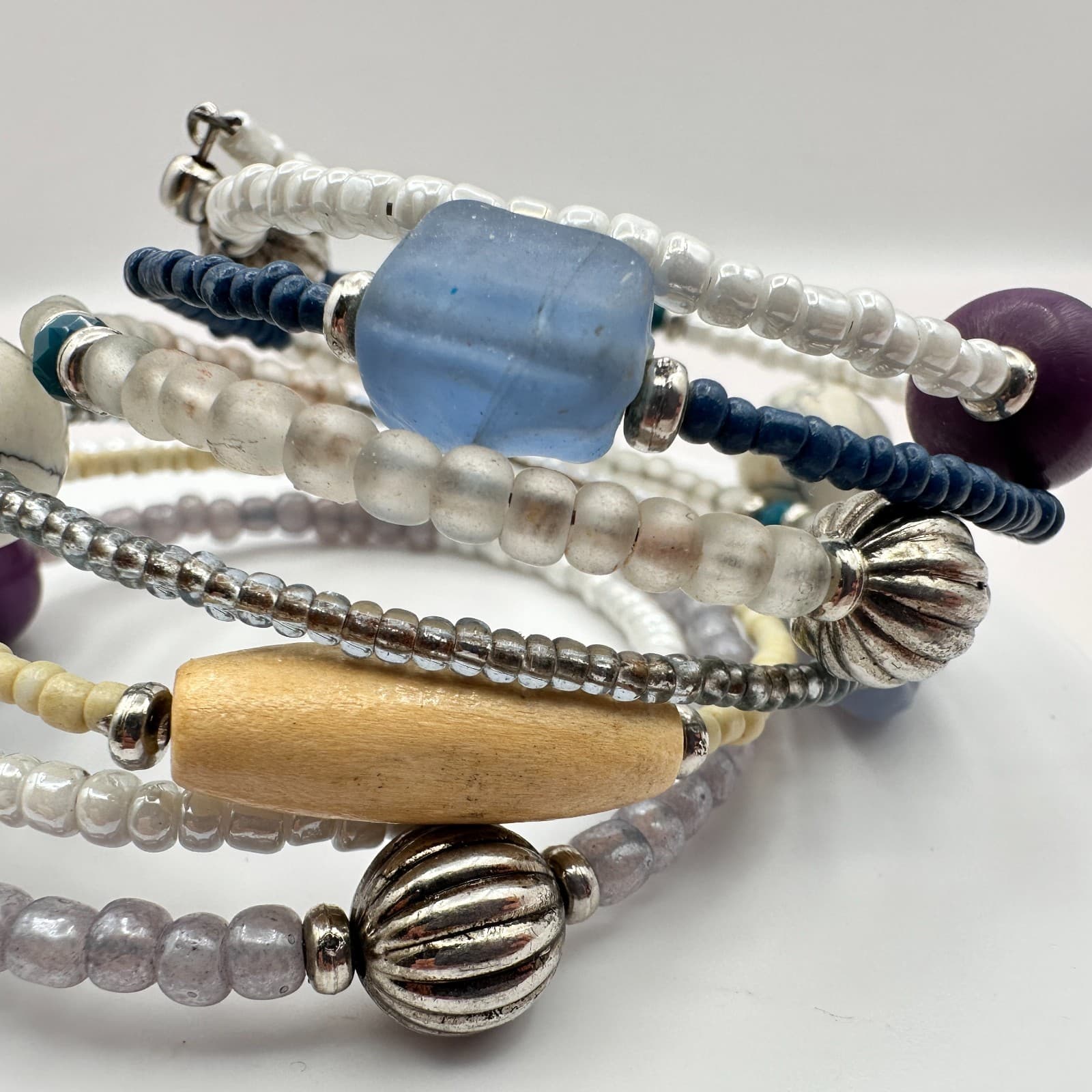 Vintage 90s Multi-Strand Wrap Bracelet Glass Beads Boho Women's Fashion Jewelry - Thumbnail 5