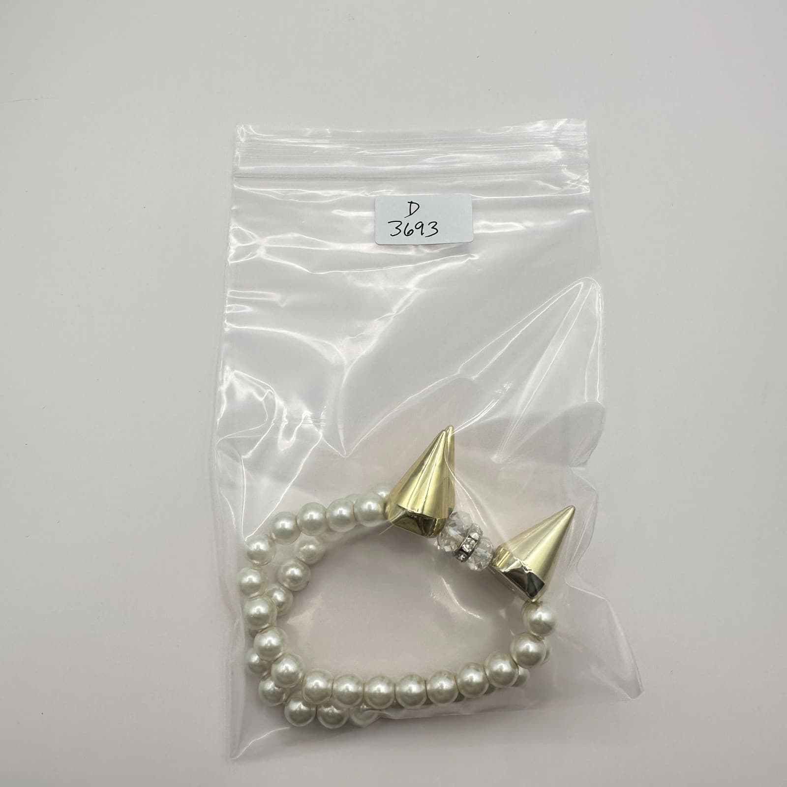 Vintage Y2K Spike Gold Tone Faux Pearl Rhinestone Stretch Bracelet Jewelry Boho - Thumbnail 9