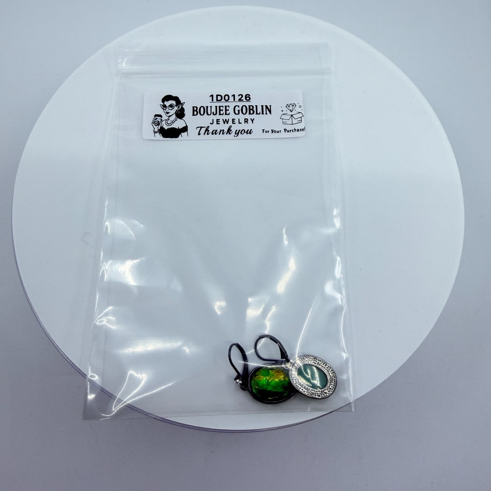 Y2K Dark Metal Green Crystal Dangle Earrings Oval Statement Jewelry Gift Idea - Thumbnail 9
