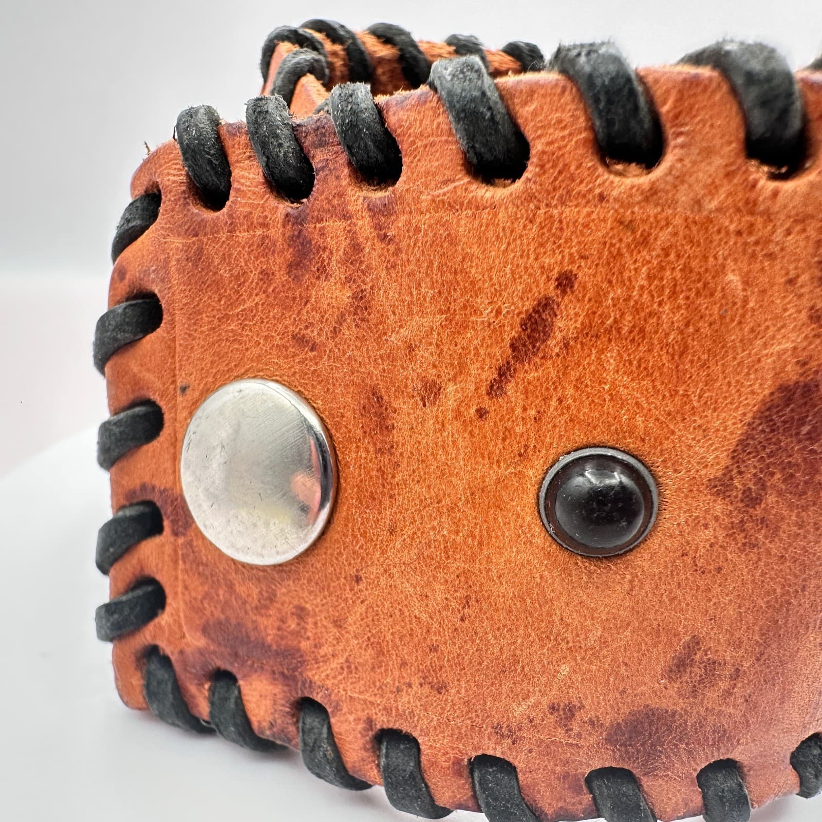 Vintage 90s Brown Leather Hand Bracelet Beaded Boho Classic Fashion Jewelry Y2K - Thumbnail 4