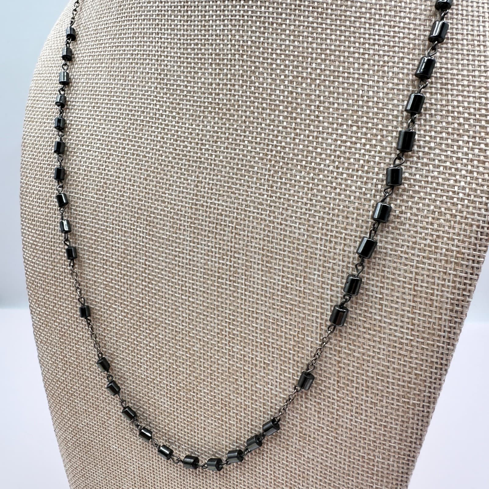 Vintage Y2K Silver Tone Gunmetal Hematite Glass Beaded Necklace Women's Jewelry - Thumbnail 5