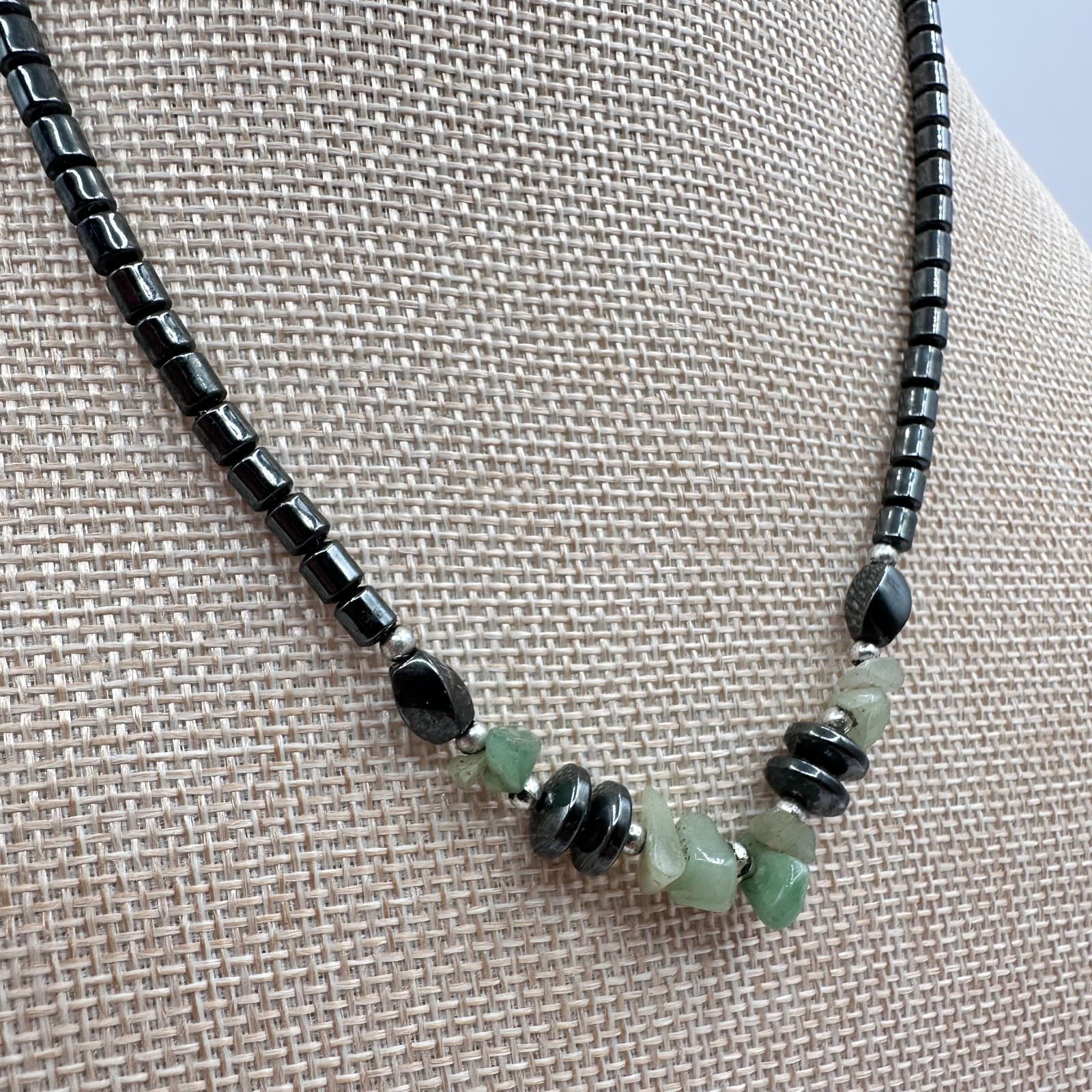 Vintage Y2K Silver Tone Adventurine Chip Beaded Necklace Women's Classic Jewelry - Thumbnail 4