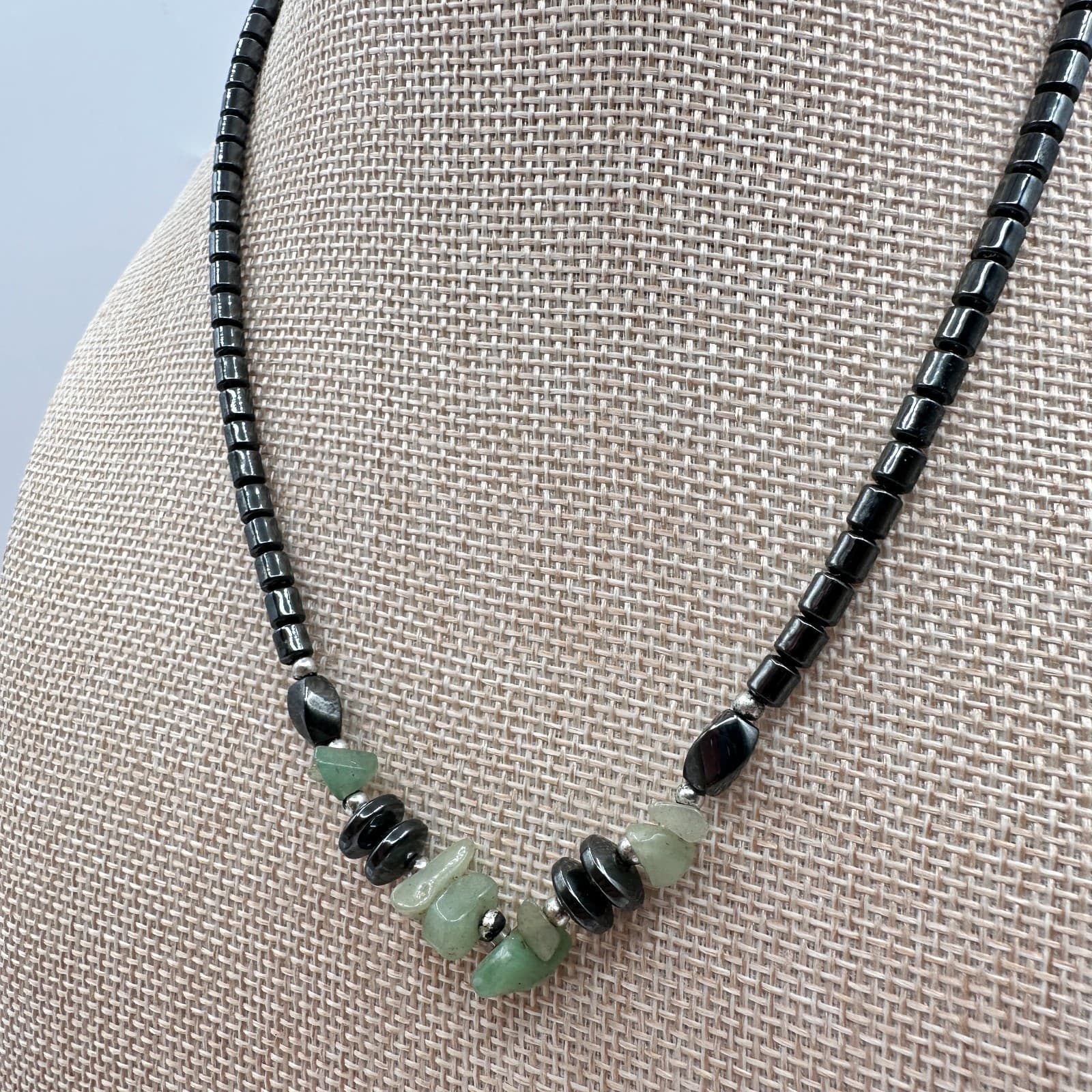 Vintage Y2K Silver Tone Adventurine Chip Beaded Necklace Women's Classic Jewelry - Thumbnail 5