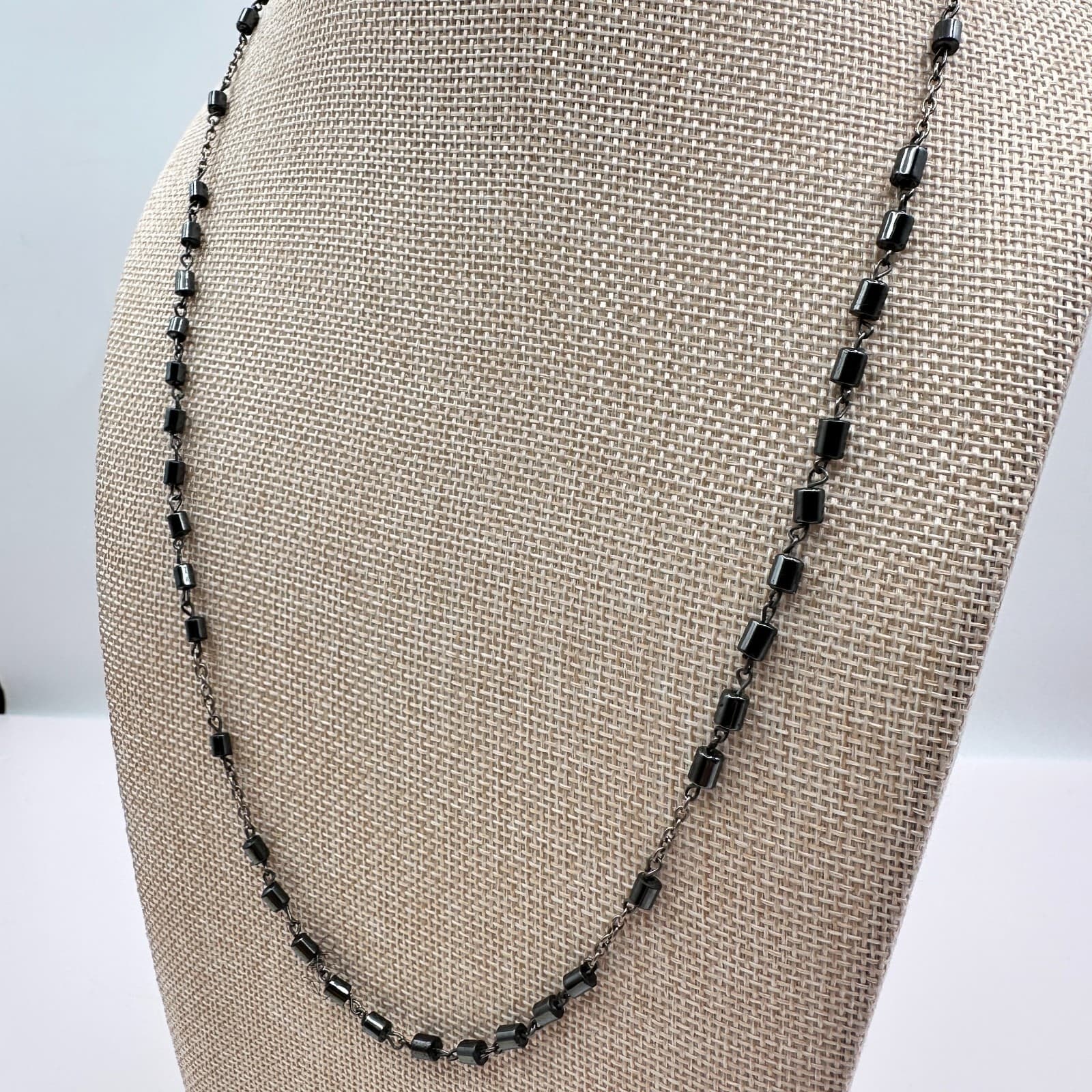 Vintage Y2K Silver Tone Gunmetal Hematite Glass Beaded Necklace Women's Jewelry - Thumbnail 6