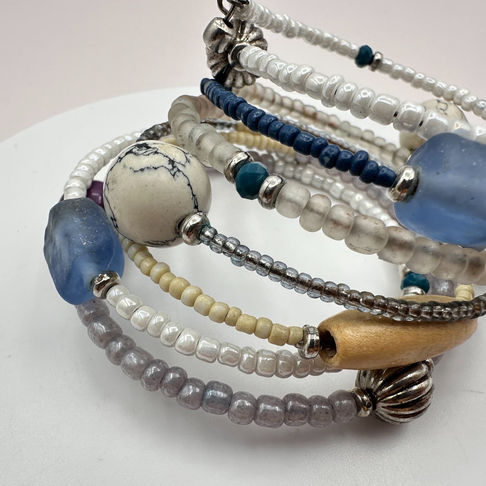 Vintage 90s Multi-Strand Wrap Bracelet Glass Beads Boho Women's Fashion Jewelry - Thumbnail 4