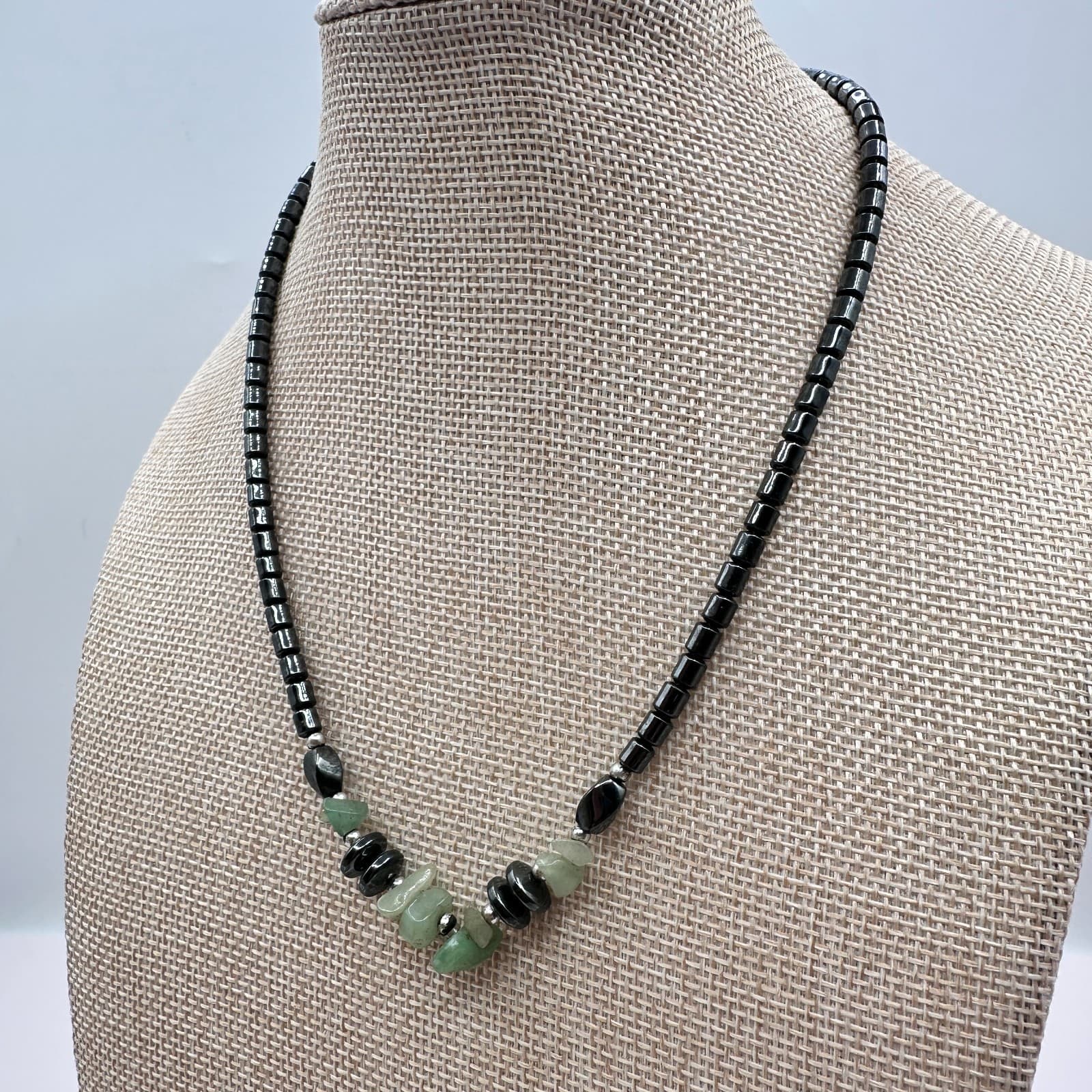 Vintage Y2K Silver Tone Adventurine Chip Beaded Necklace Women's Classic Jewelry - Thumbnail 6