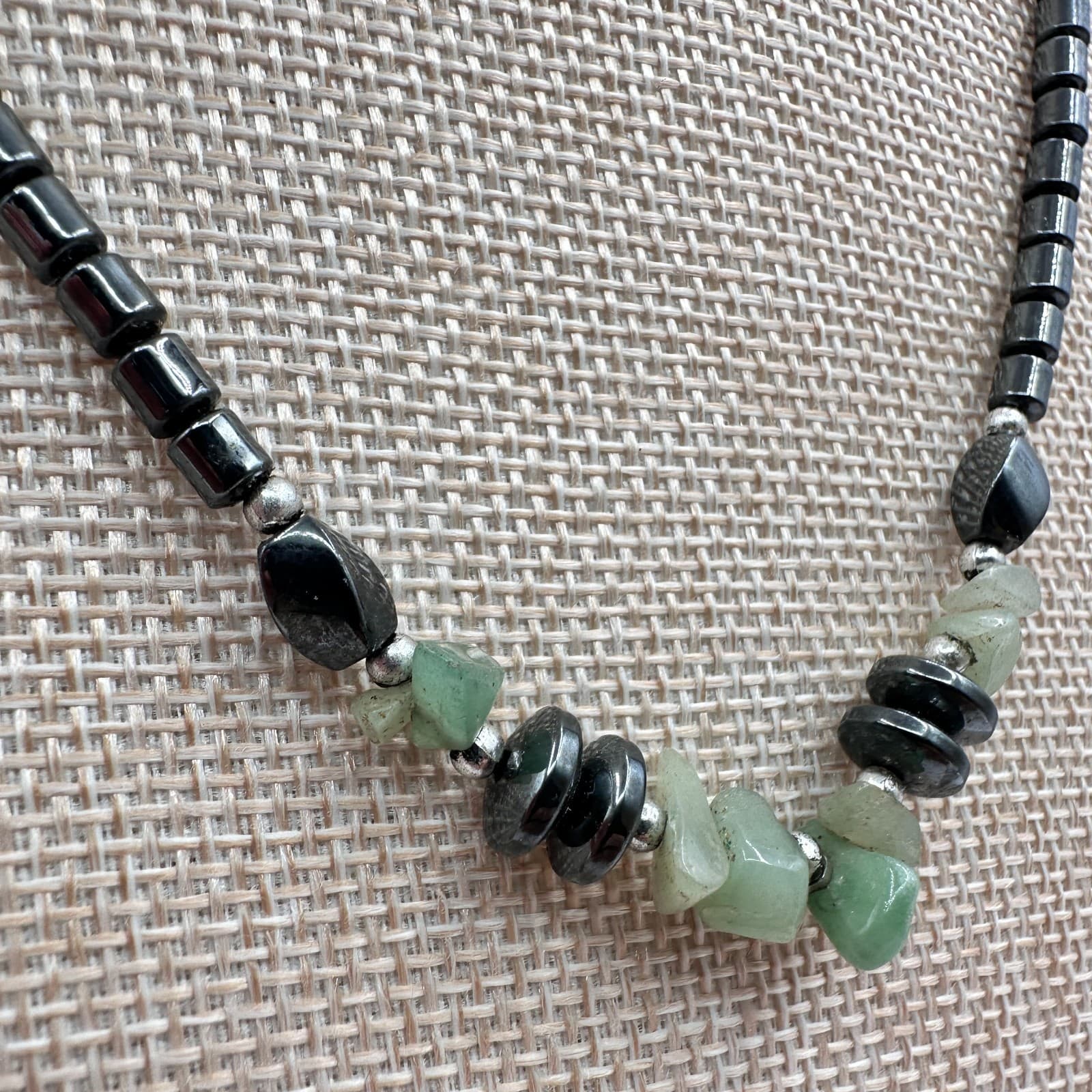 Vintage Y2K Silver Tone Adventurine Chip Beaded Necklace Women's Classic Jewelry - Thumbnail 3