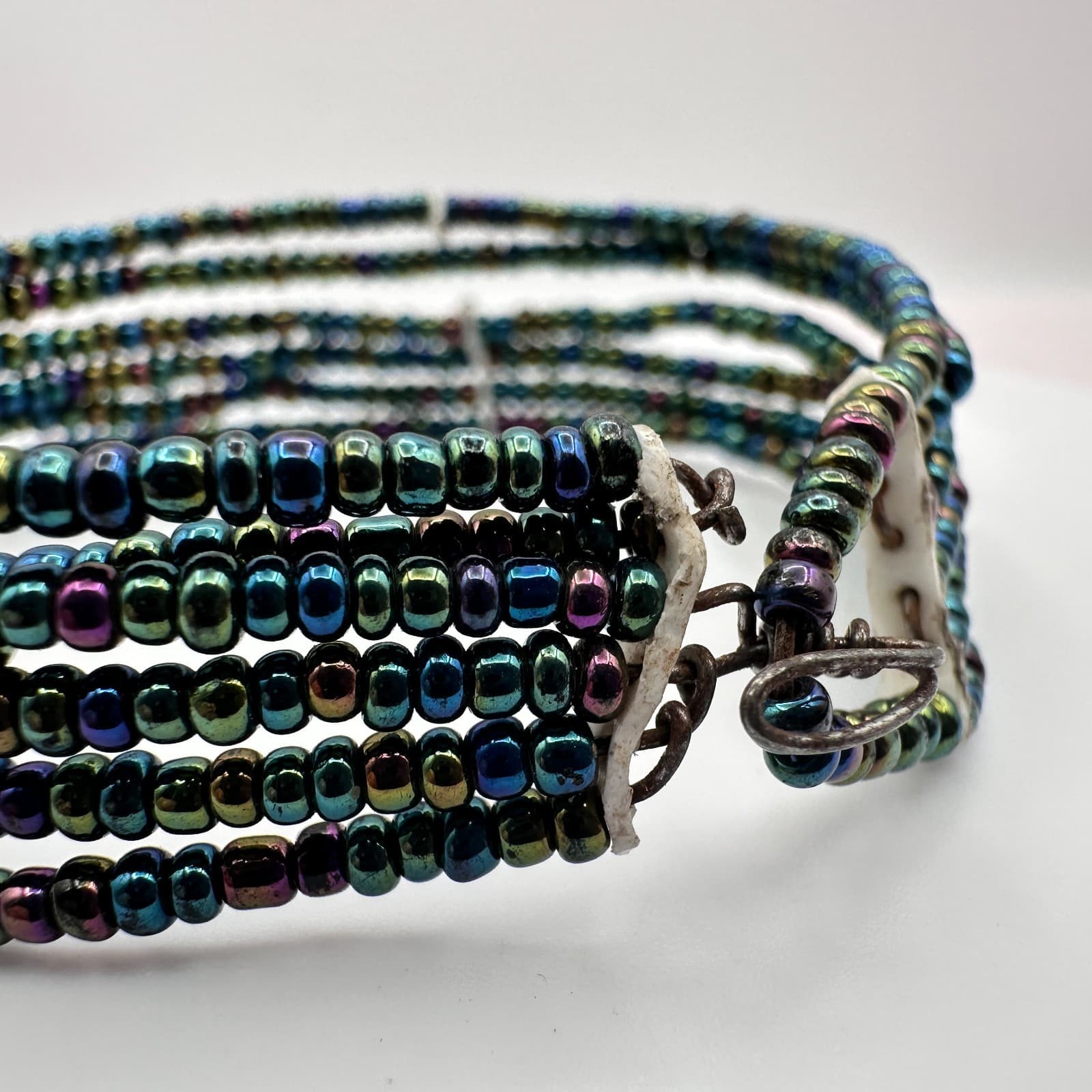 Vintage Y2K Iridescent Seed Beaded Multi-Strand Wrap Bracelet Boho Jewelry 90s - Thumbnail 4