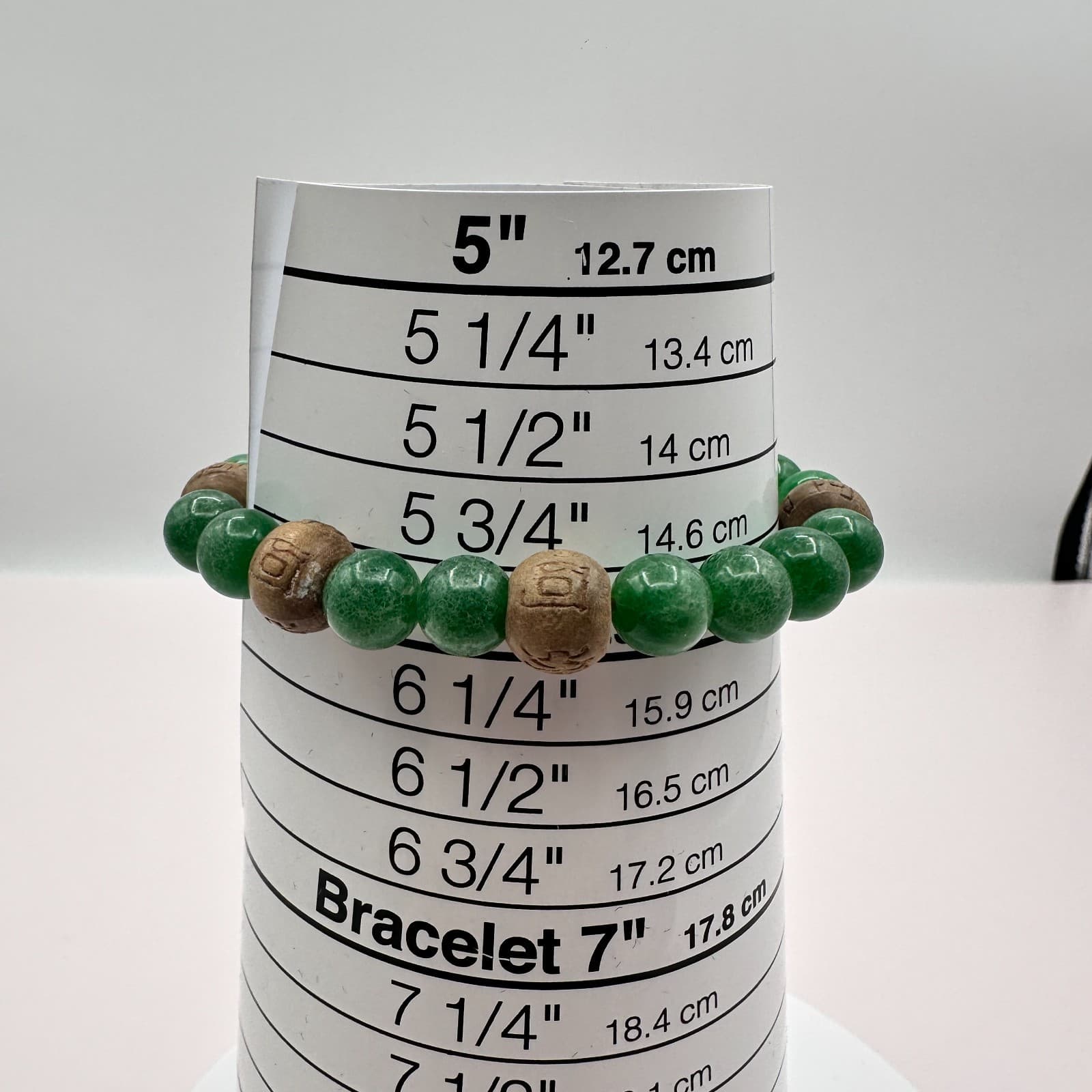 Vintage 90s Green Beaded Stretch Bracelet Carved Wooden Boho Women's Jewelry Y2K - Thumbnail 6