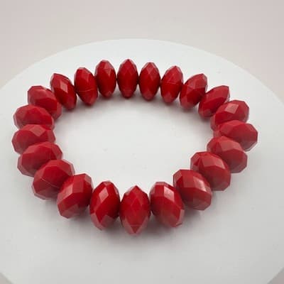 Vintage 90s Red Faceted Beaded Stretch Bracelet Retro Statement Women's Jewelry - Thumbnail 4