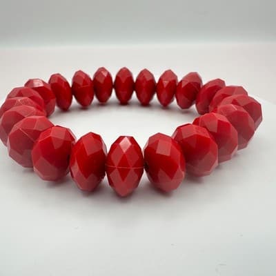 Vintage 90s Red Faceted Beaded Stretch Bracelet Retro Statement Women's Jewelry - Thumbnail 5