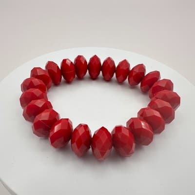 Vintage 90s Red Faceted Beaded Stretch Bracelet Retro Statement Women's Jewelry - Thumbnail 2