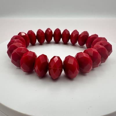 Vintage 90s Red Faceted Beaded Stretch Bracelet Retro Statement Women's Jewelry - Thumbnail 7