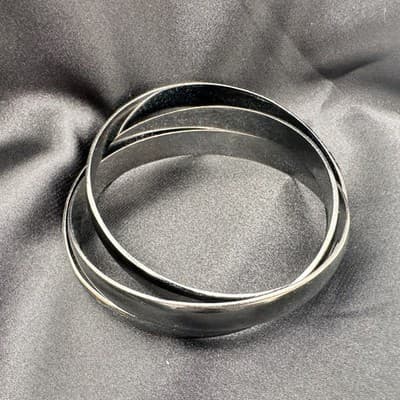 Vintage 90s Gunmetal Tone Interlocking Rolling Bracelets Women's Classic Jewelry - Thumbnail 6