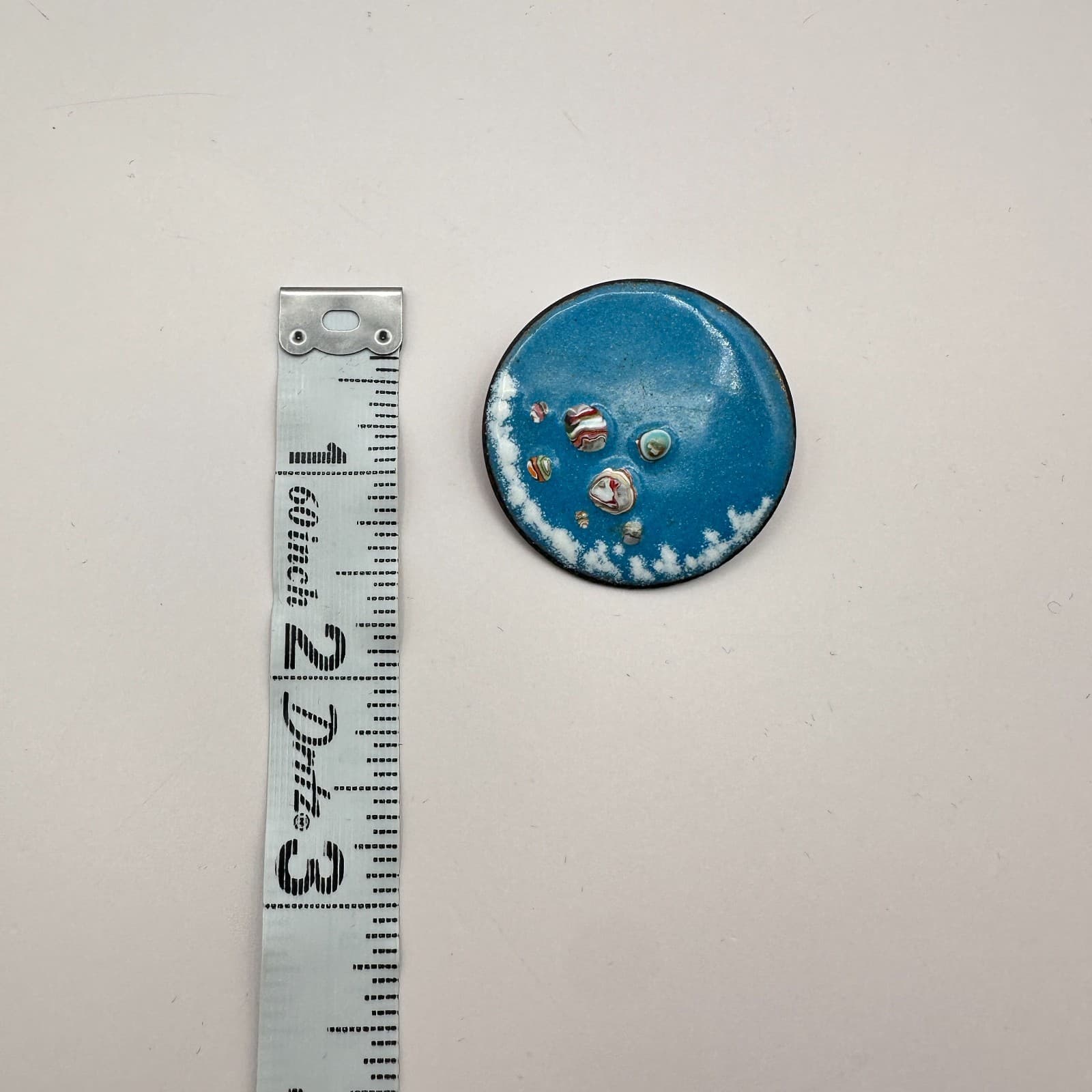 Vintage 70s Blue Enamel Round Brooch Pin Abstract Stone Women's Classic Jewelry - Thumbnail 7