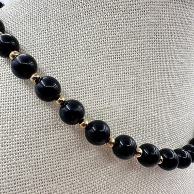 Vintage 90s Monet Black Glass Bead Choker Necklace Gold Tone Spacer Boho Jewelry - Thumbnail 3