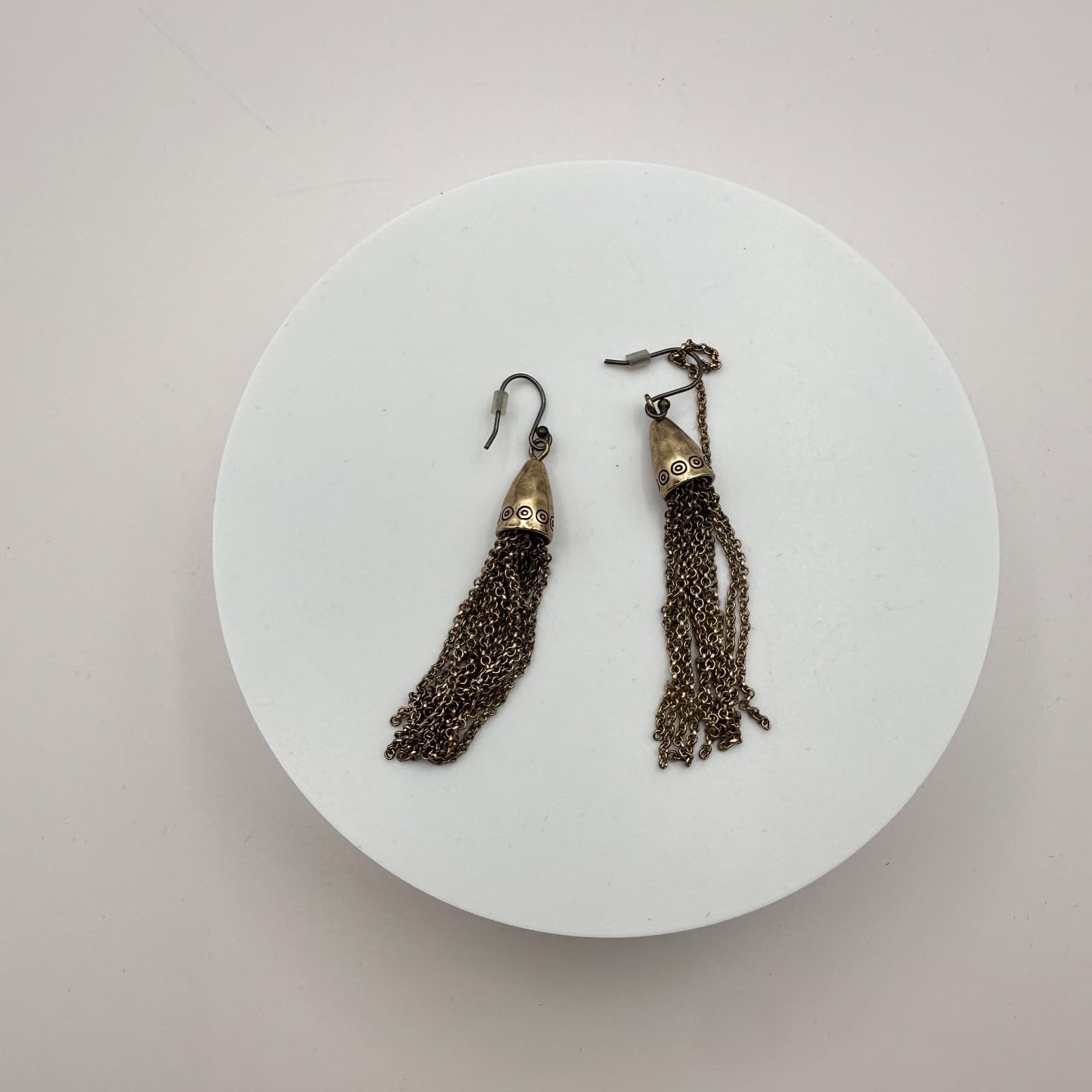 Vintage 90s Y2K Brass Tone Chain Tassel Earrings Boho Women's Classic Jewelry - Thumbnail 2