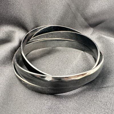 Vintage 90s Gunmetal Tone Interlocking Rolling Bracelets Women's Classic Jewelry - Thumbnail 5