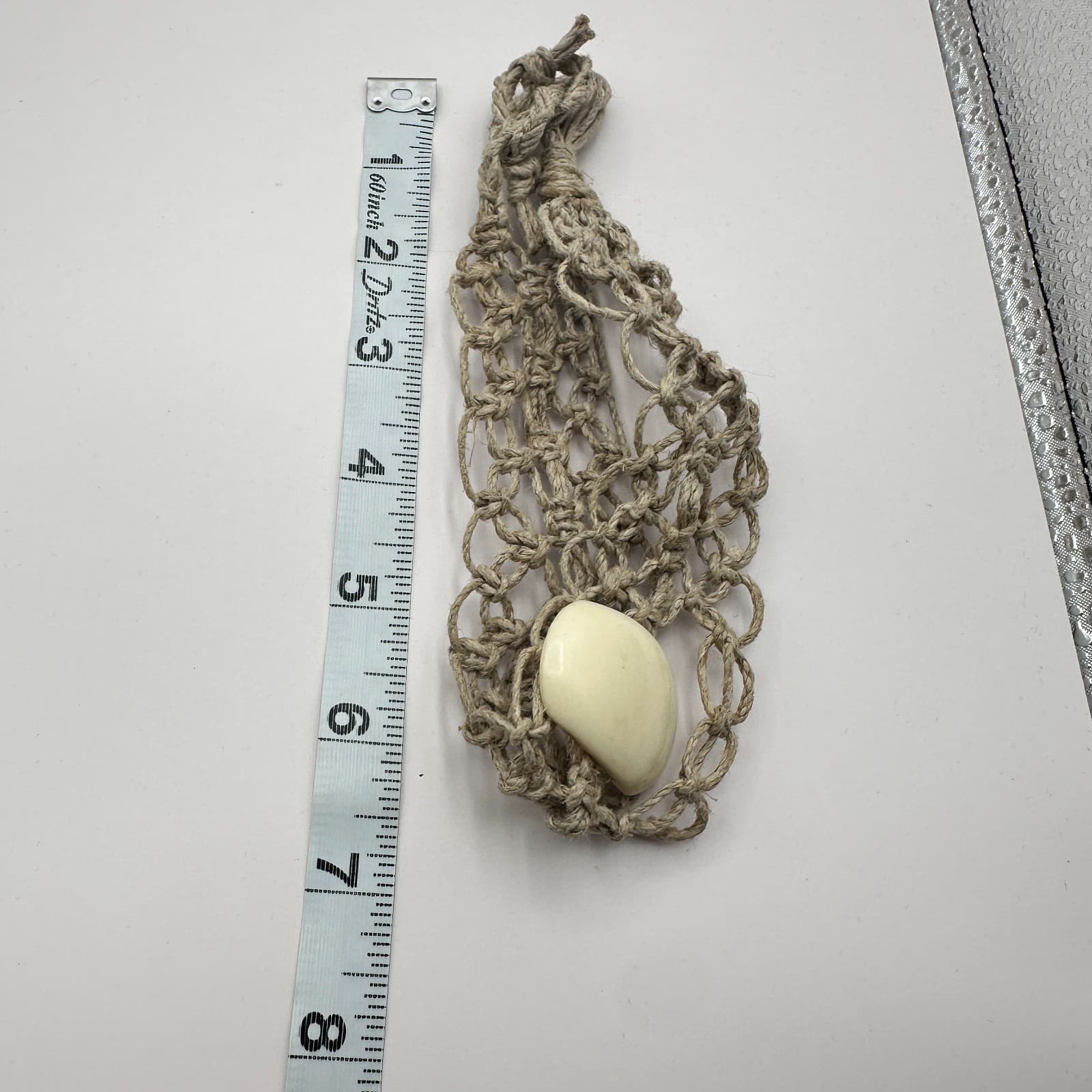 Vintage Y2K Cream Tagua Nut Stone Macrame Hemp Woven Choker Necklace Jewelry 90s - Thumbnail 8