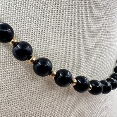 Vintage 90s Monet Black Glass Bead Choker Necklace Gold Tone Spacer Boho Jewelry - Thumbnail 4