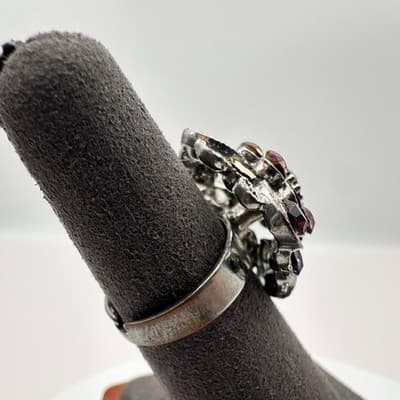 Vintage Y2K Rhinestone Statement Ring Silver Tone Filigree Women's Jewelry - Thumbnail 5