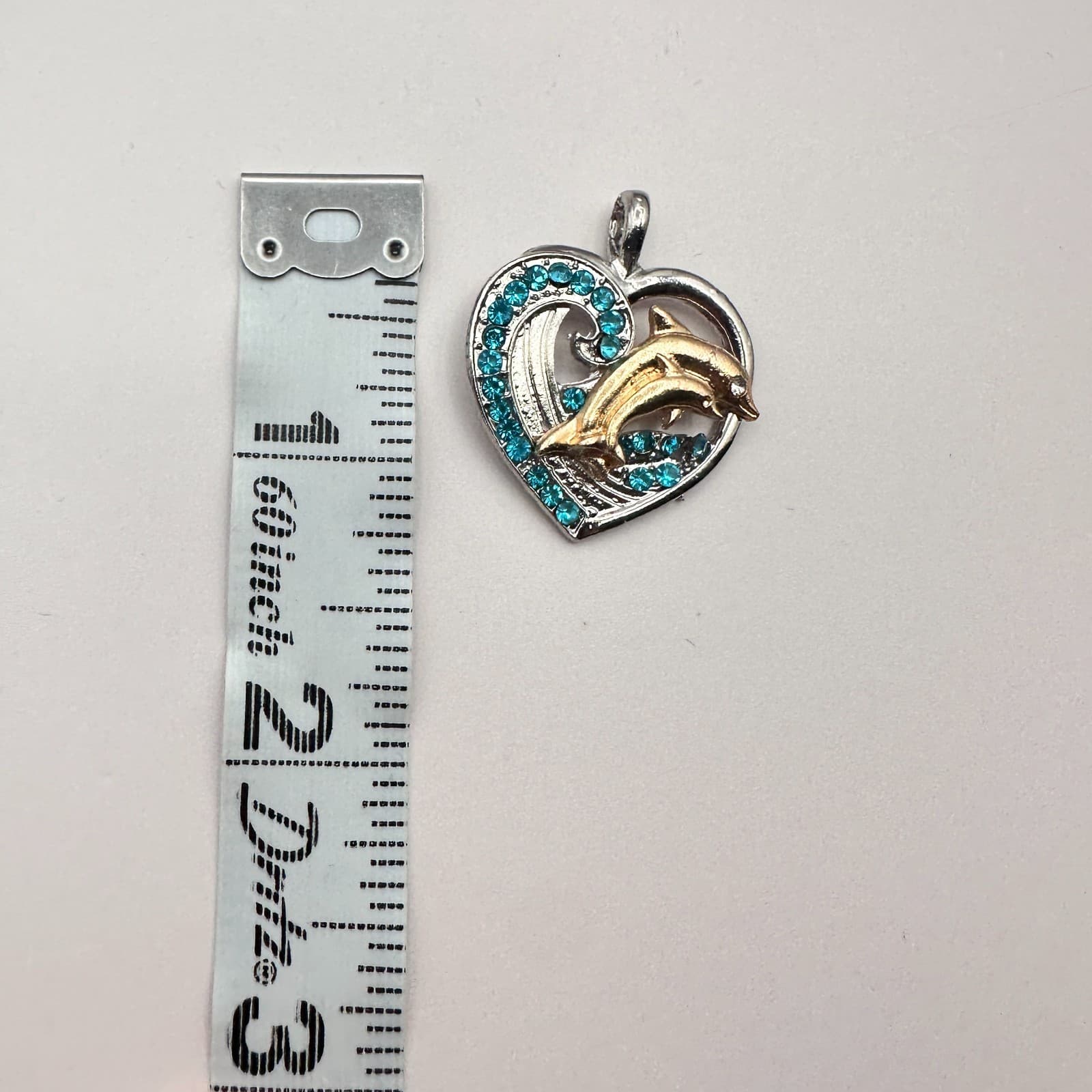 Vintage 90s Silver Tone Dolphin Heart Pendant Blue Rhinestone Women's Jewelry - Thumbnail 8