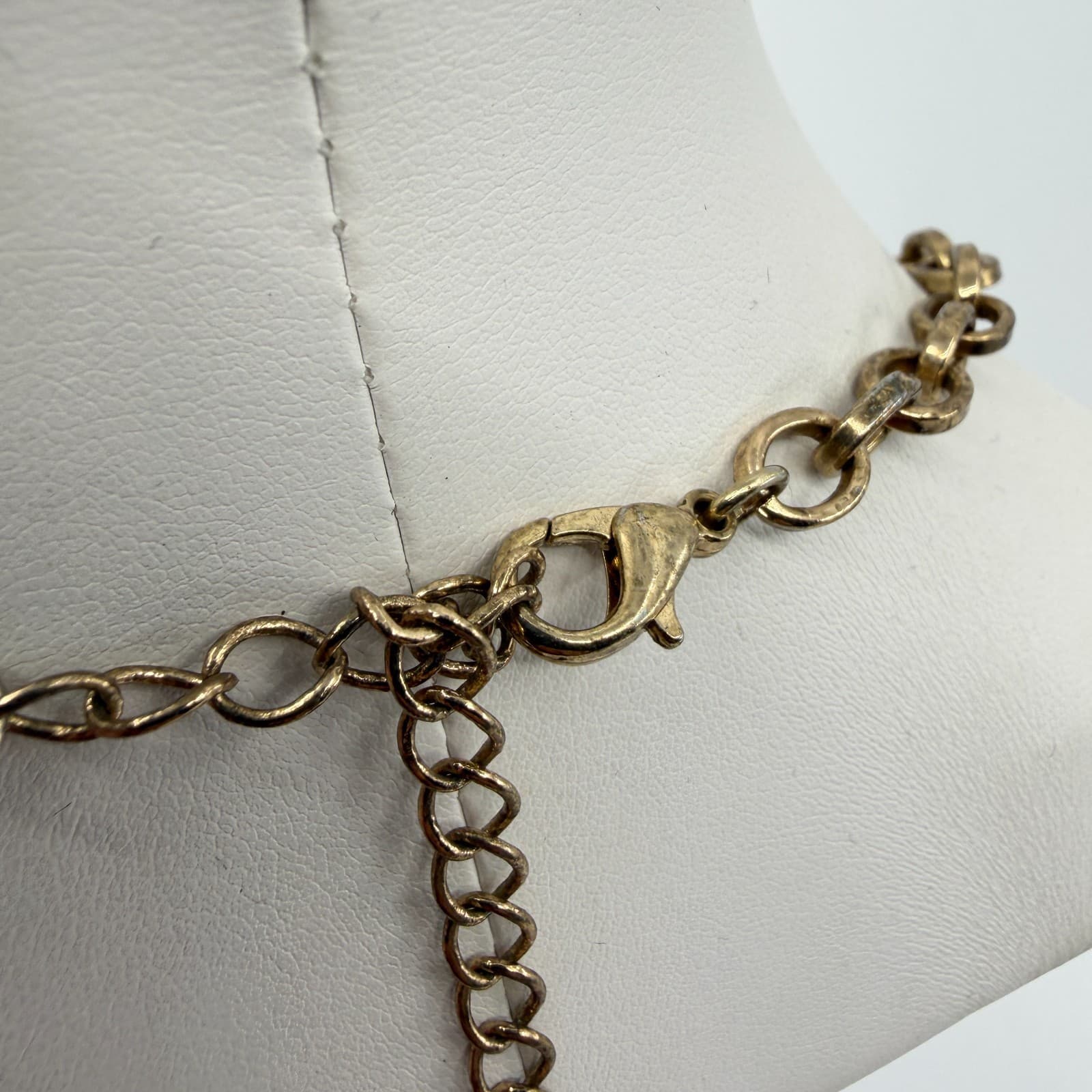 Gold Tone Statement Tassel Necklace Textured Linked Ring Chain Boho Chic Gift - Thumbnail 12