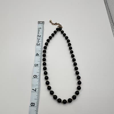 Vintage 90s Monet Black Glass Bead Choker Necklace Gold Tone Spacer Boho Jewelry - Thumbnail 10
