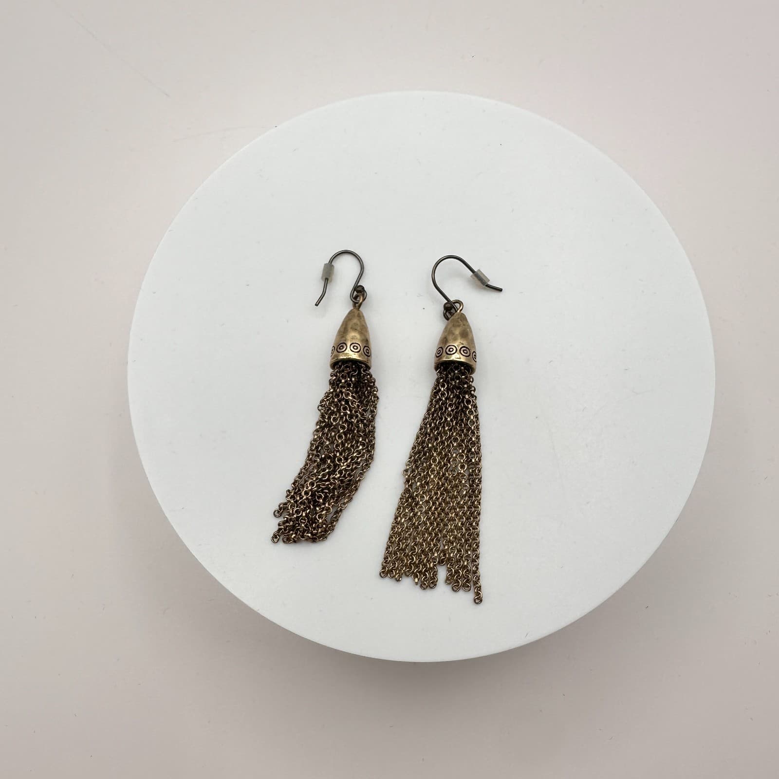 Vintage 90s Y2K Brass Tone Chain Tassel Earrings Boho Women's Classic Jewelry - Thumbnail 7