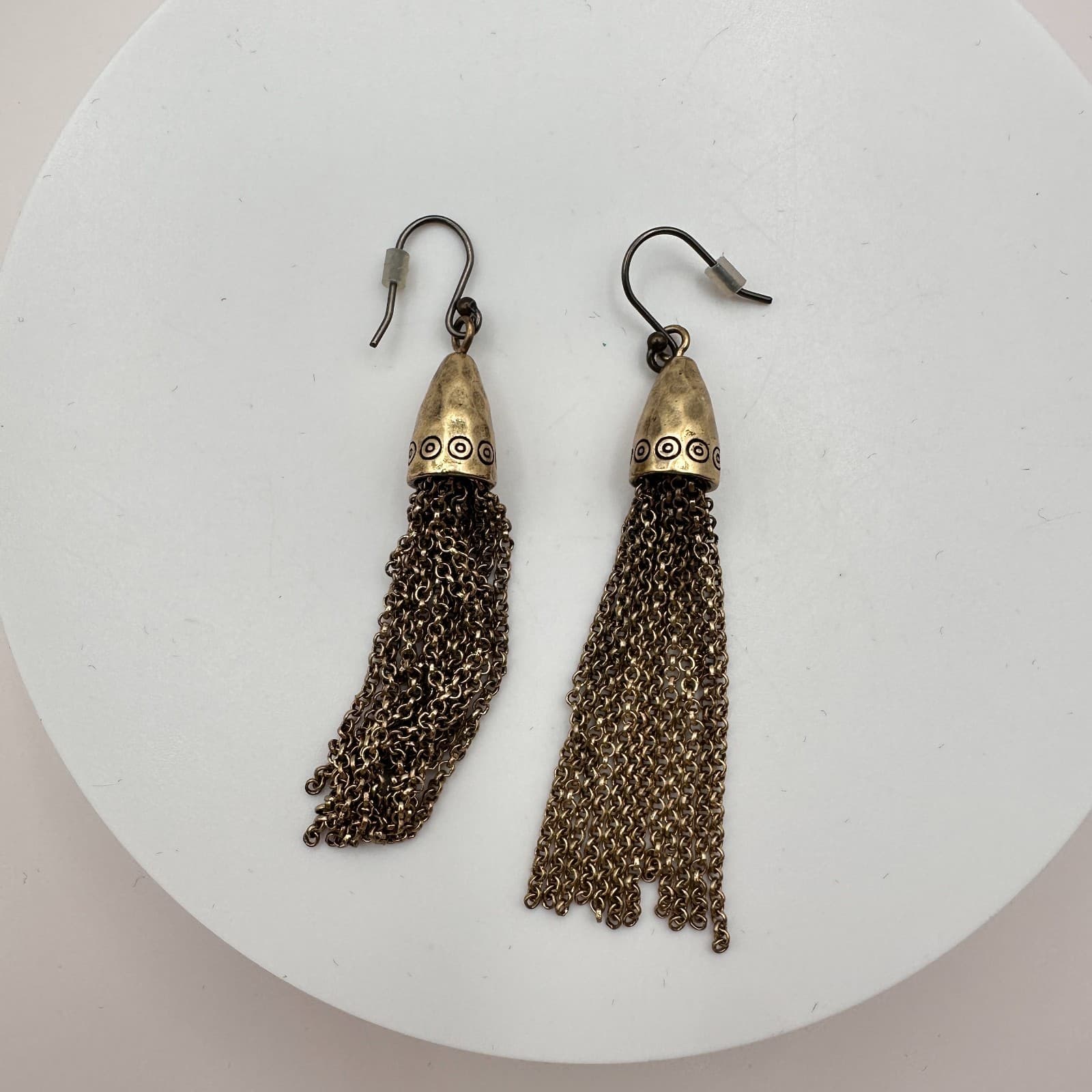 Vintage 90s Y2K Brass Tone Chain Tassel Earrings Boho Women's Classic Jewelry