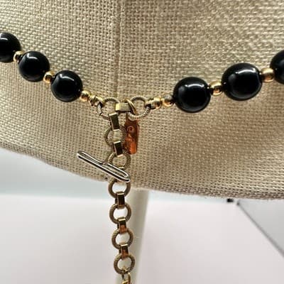 Vintage 90s Monet Black Glass Bead Choker Necklace Gold Tone Spacer Boho Jewelry - Thumbnail 9