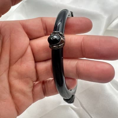 Vintage Y2K Silver Tone Black Beaded Bracelet Women's Classic Fashion Jewelry - Thumbnail 7