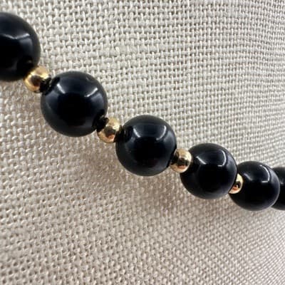 Vintage 90s Monet Black Glass Bead Choker Necklace Gold Tone Spacer Boho Jewelry - Thumbnail 5