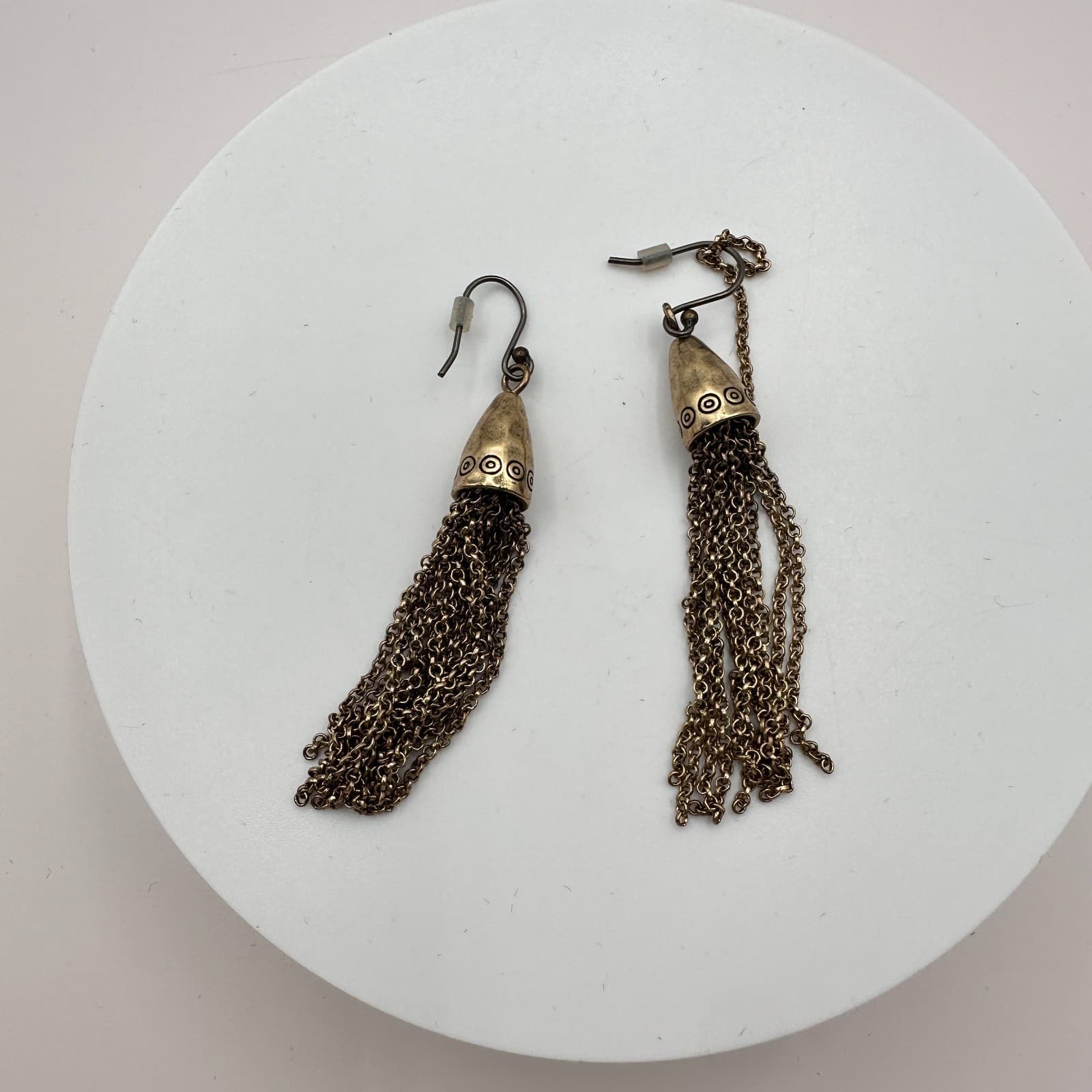 Vintage 90s Y2K Brass Tone Chain Tassel Earrings Boho Women's Classic Jewelry - Thumbnail 3