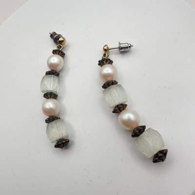 Vintage Y2K Faux Pearl Frosted Beaded Dangle Earrings Women's Classic Jewelry - Thumbnail 5