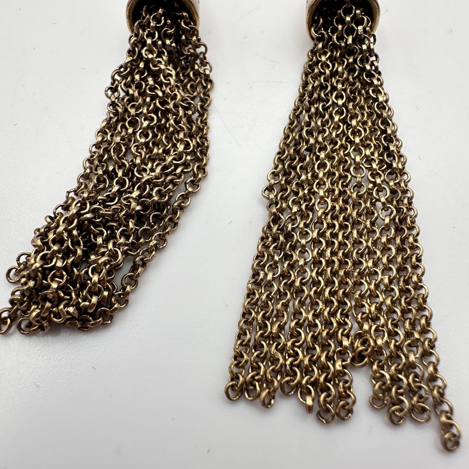Vintage 90s Y2K Brass Tone Chain Tassel Earrings Boho Women's Classic Jewelry - Thumbnail 5