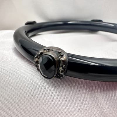 Vintage Y2K Silver Tone Black Beaded Bracelet Women's Classic Fashion Jewelry - Thumbnail 3