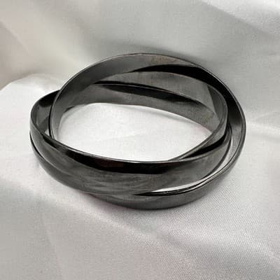 Vintage 90s Gunmetal Tone Interlocking Rolling Bracelets Women's Classic Jewelry - Thumbnail 4