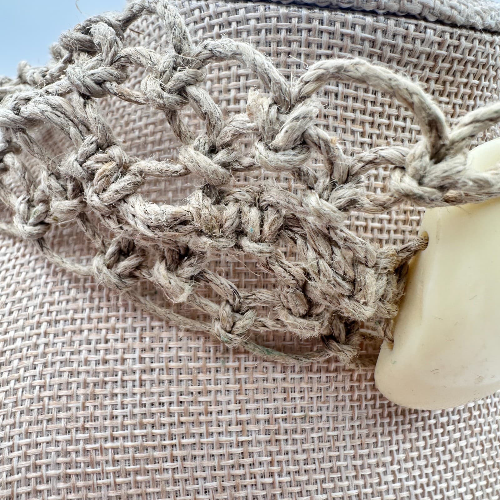 Vintage Y2K Cream Tagua Nut Stone Macrame Hemp Woven Choker Necklace Jewelry 90s - Thumbnail 4