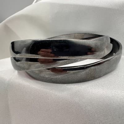 Vintage 90s Gunmetal Tone Interlocking Rolling Bracelets Women's Classic Jewelry - Thumbnail 3